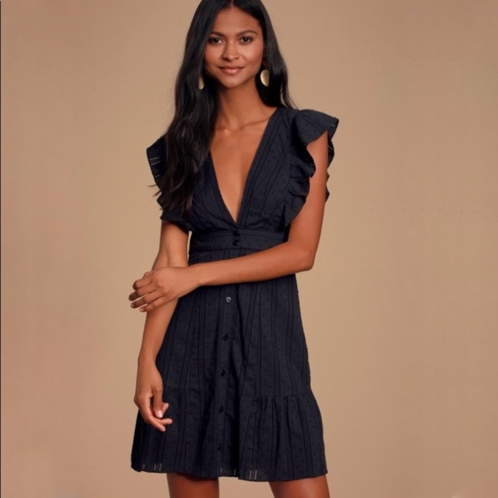 Lulus Daydreaming Of You Swiss Dot Button Front Mini Dress